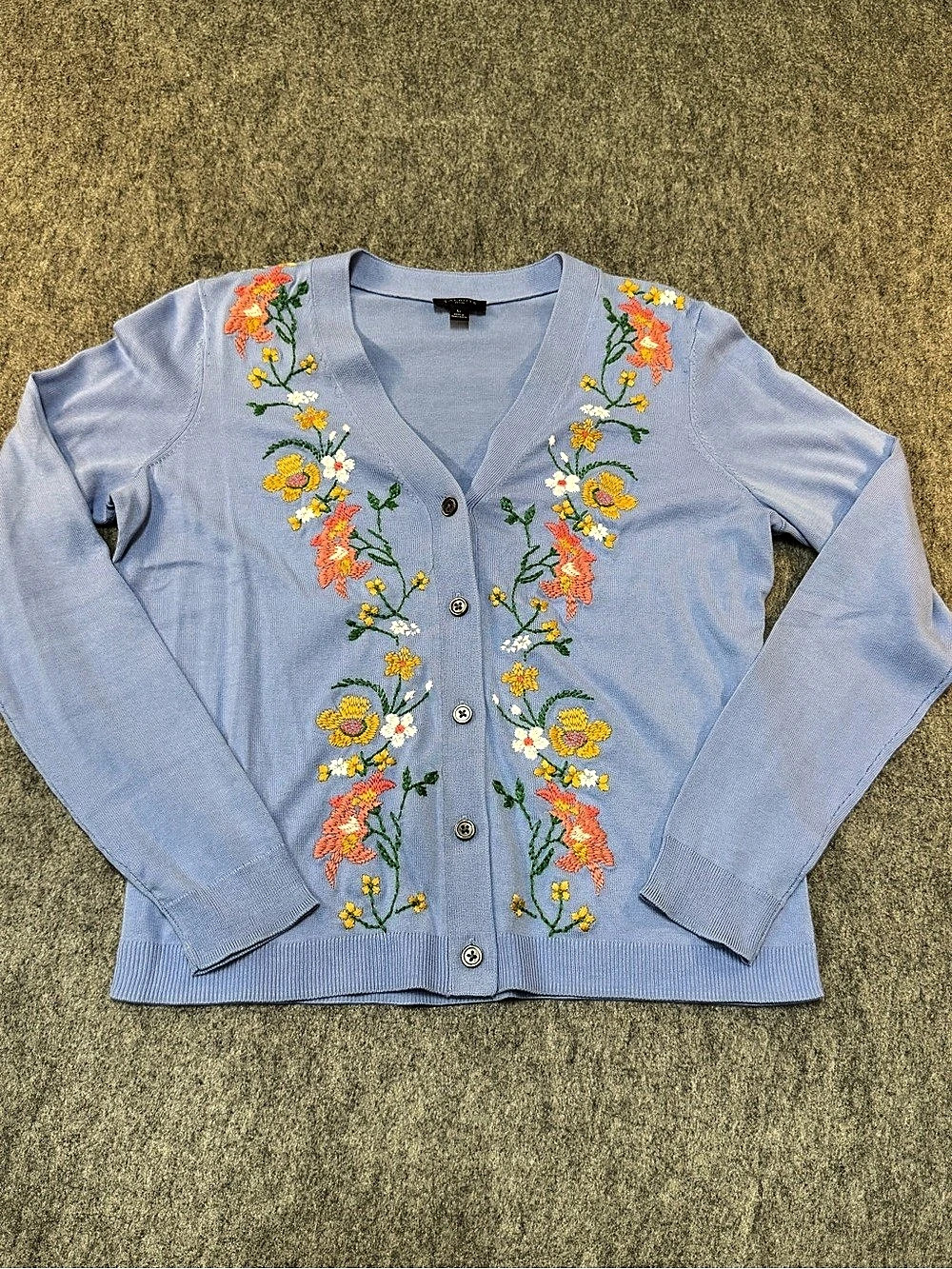 Talbots Floral Embroidered Cardigan in Blue Small